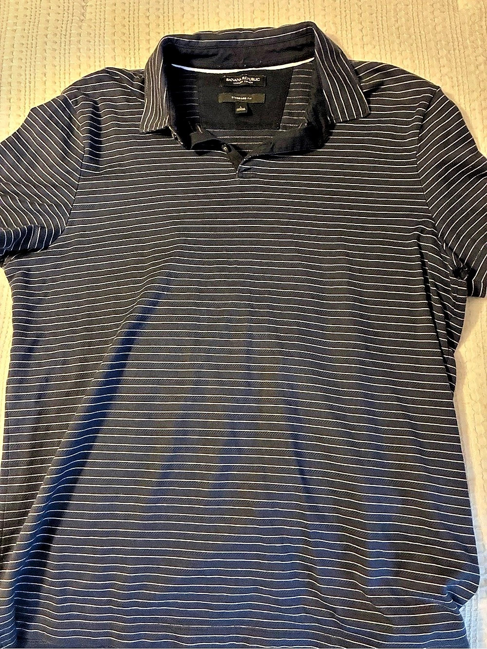 Banana Republic Luxury Touch Performance Striped Polo Black & White XL